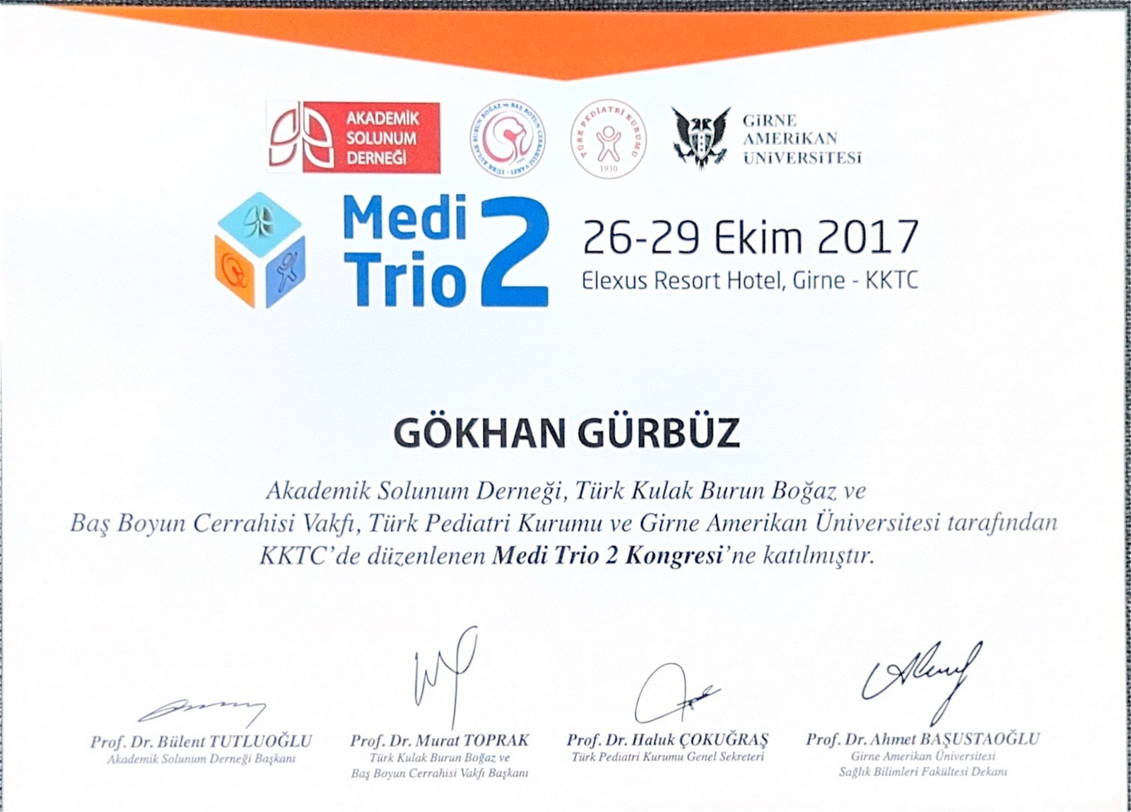 Medi Trio 2 Kongresi certificate