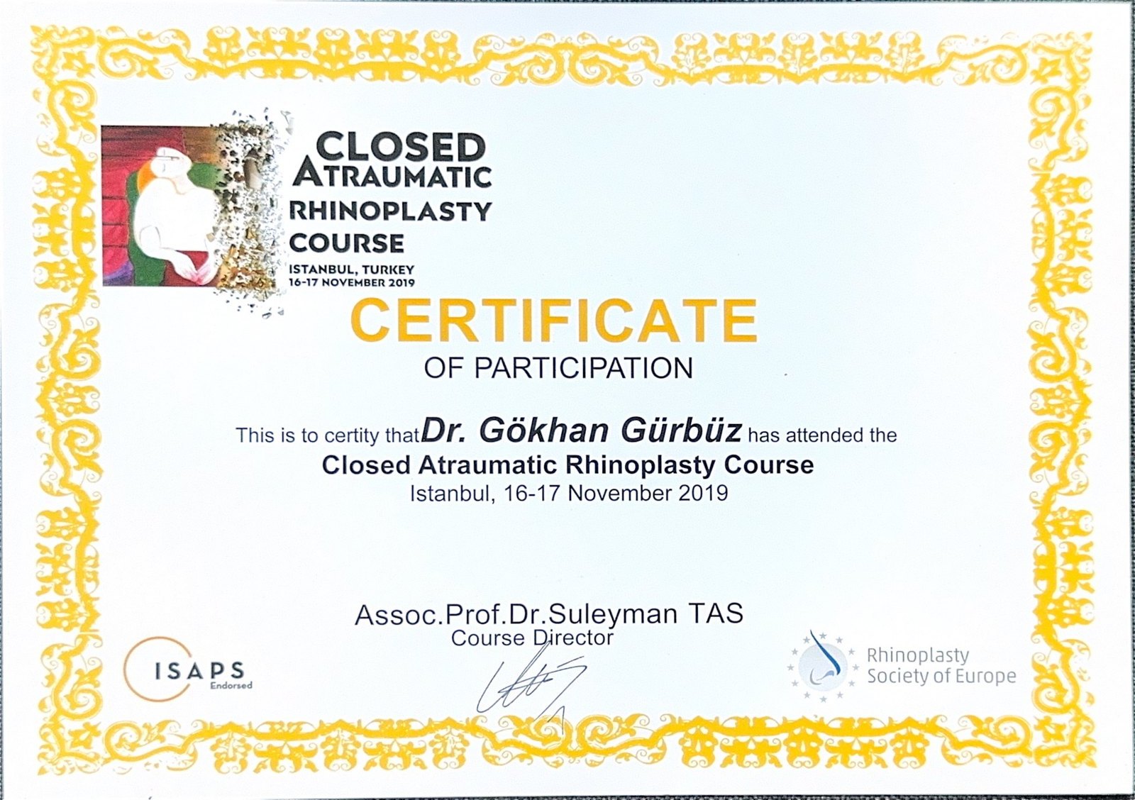 Closed Atraumatic Rhinoplasty Course certificate
