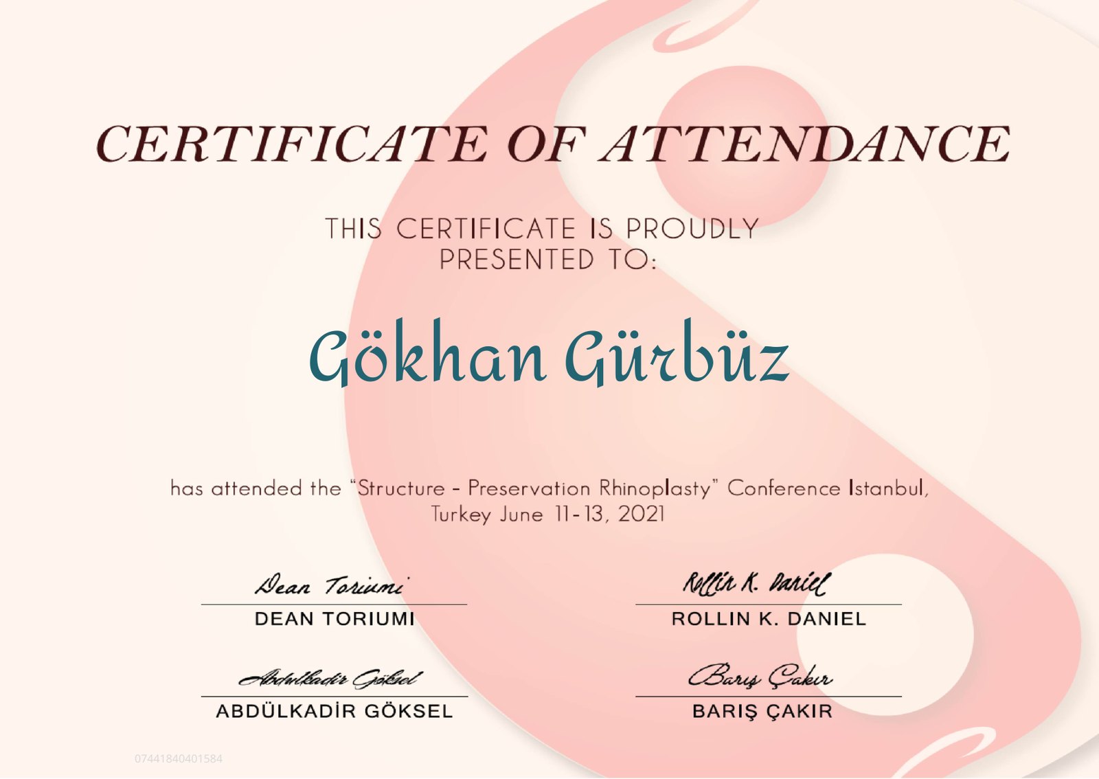 Structure-Preservation Rhinoplasty certificate